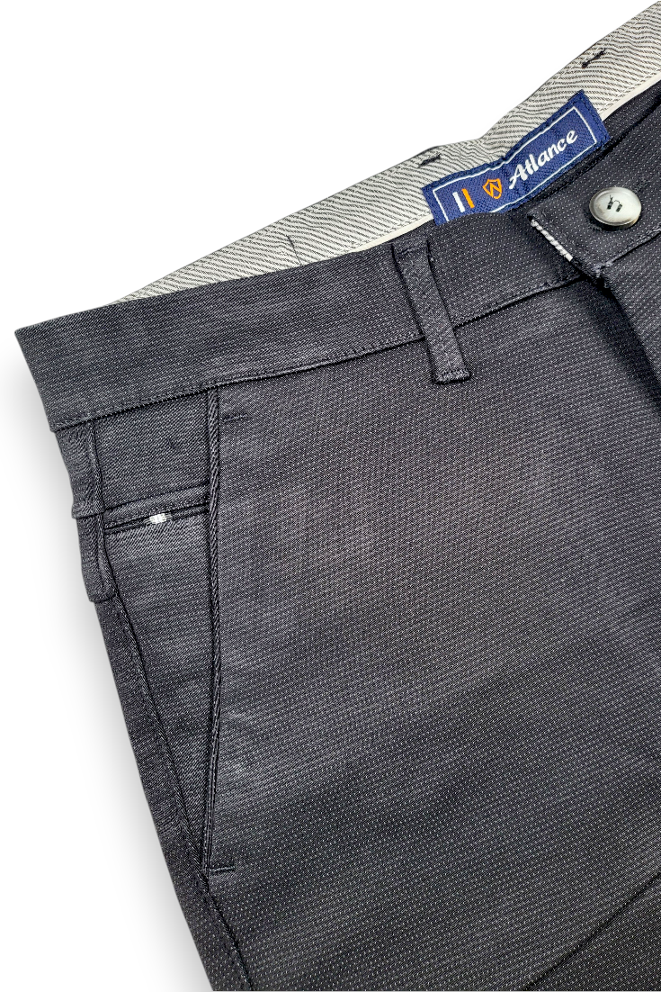 Mens Structure Black Textured Slim-Fit Casual Pants 5124