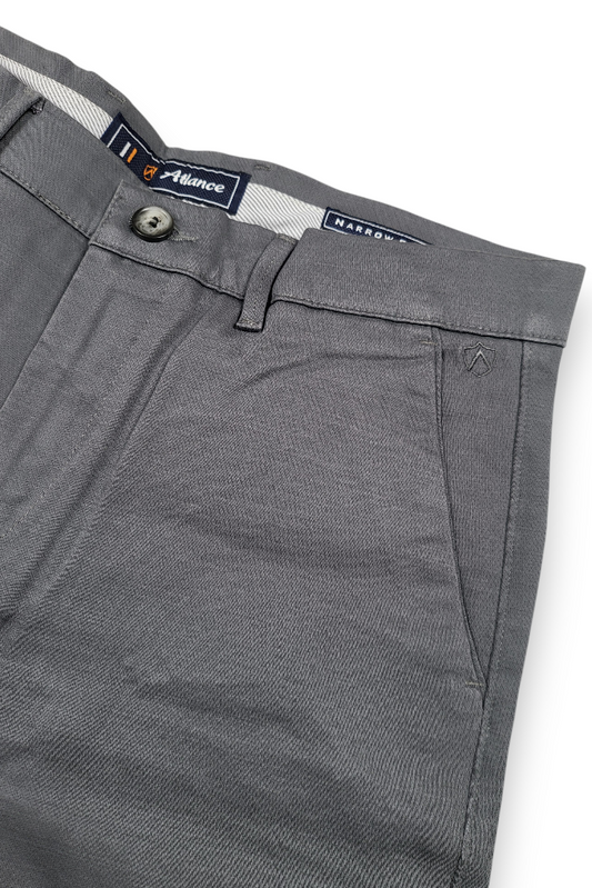Men Grey Micro-Textured Cotton Chinos | Stylish Narrow Fit Pants
