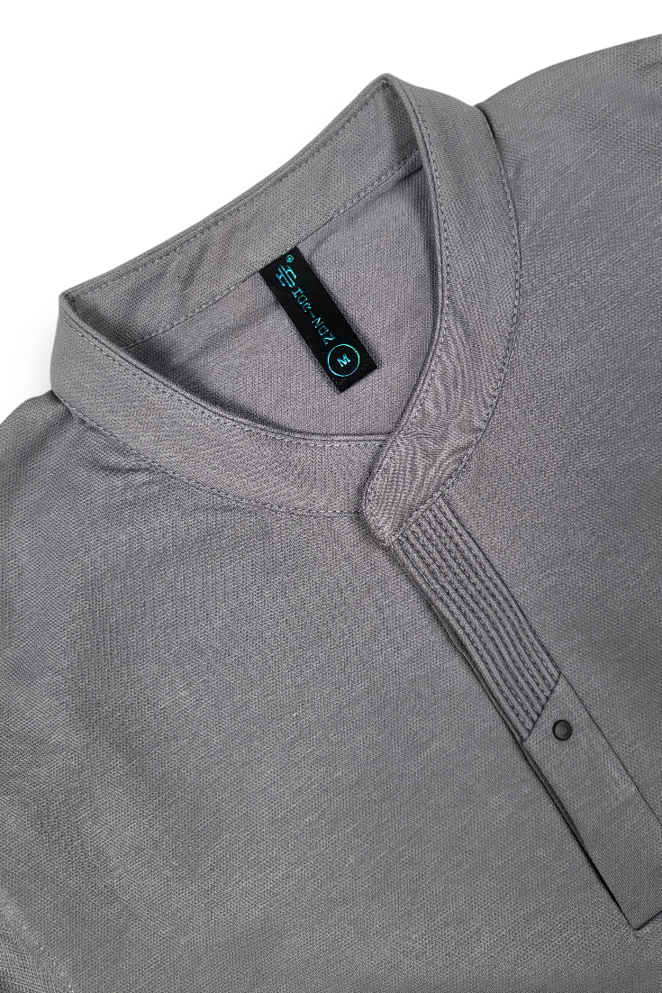 Men Solid Dark Grey Mandarin Collar Polo T-Shirt - Premium Sinker Slim Fit 13058