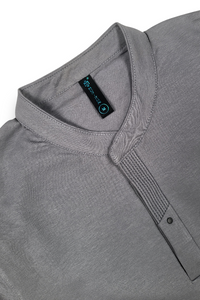 Men Solid Dark Grey Mandarin Collar Polo T-Shirt - Premium Sinker Slim Fit 13058