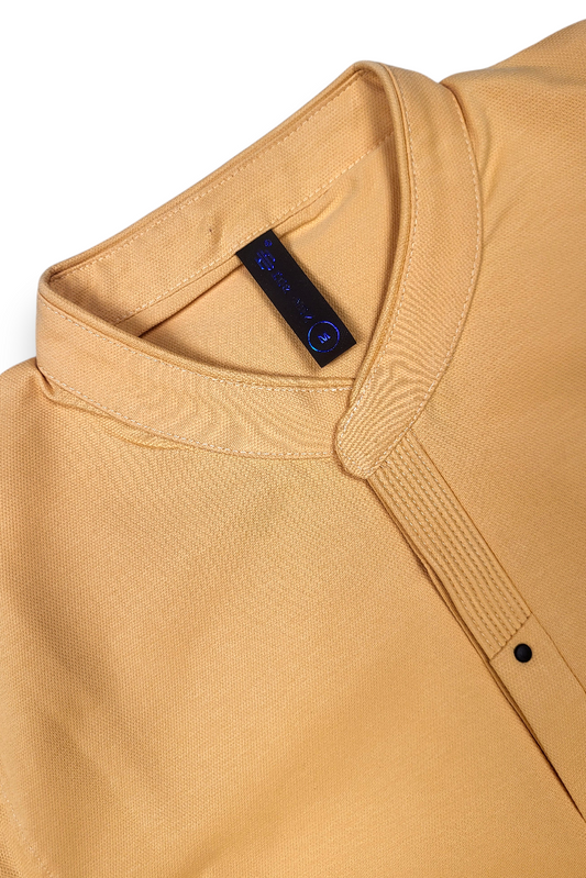 Men Solid Yellow Mandarin Collar Polo T-Shirt - Premium Sinker Slim Fit 13058