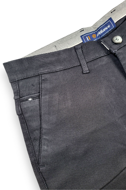 Mens Structure Black Textured Slim-Fit Casual Pants