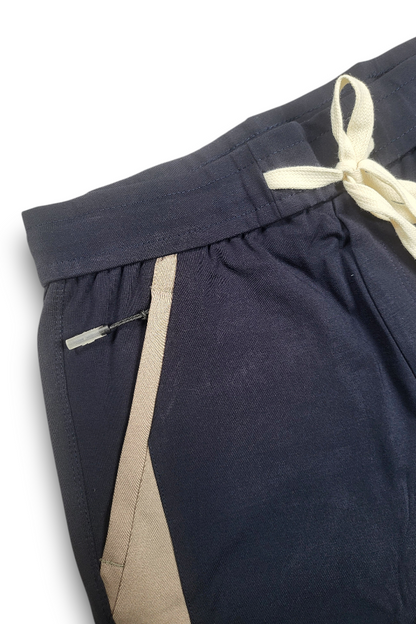 Men Casual & Gym Wear Track Pants – Navy Blue Slim Fit with Side Zipper 106