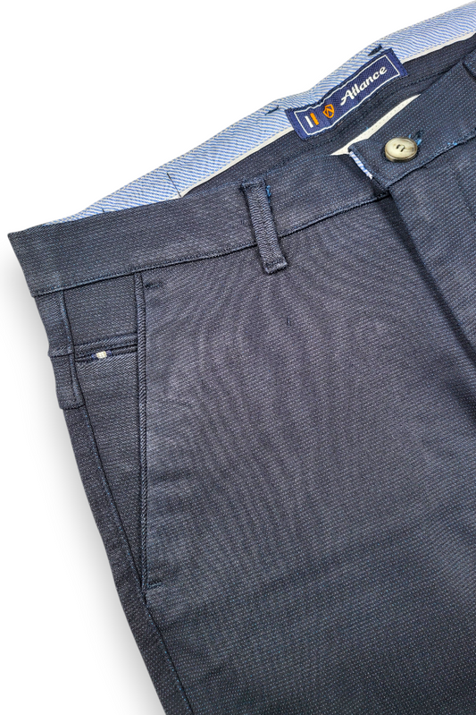 Mens Structure Navy Blue Textured Slim-Fit Casual Pants 5124