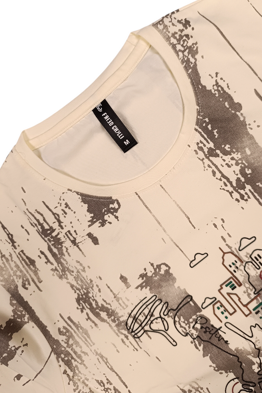 Men Cream Bicycle Print T-Shirt