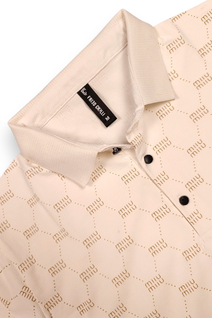 Men White Printed Polo T-Shirt – Half Sleeve Collar Neck