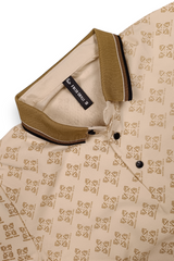 Men Cream Printed Polo T-Shirt – Half Sleeve Collar