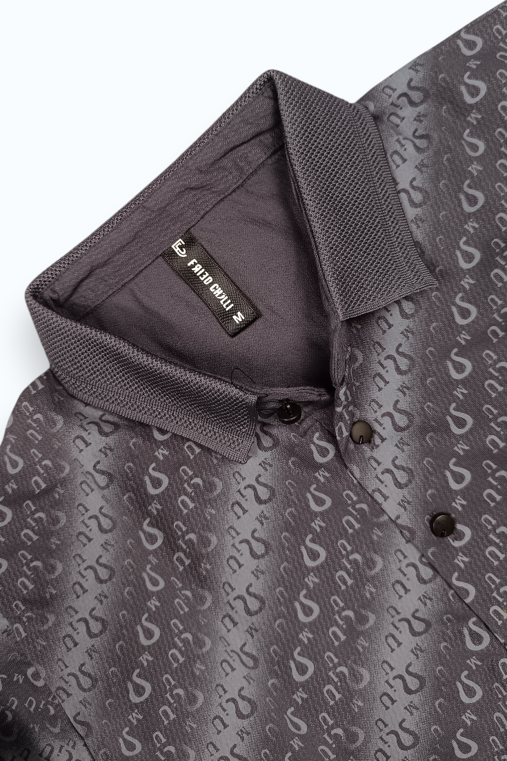 Men Premium Grey Printed Polo T-Shirt 3328