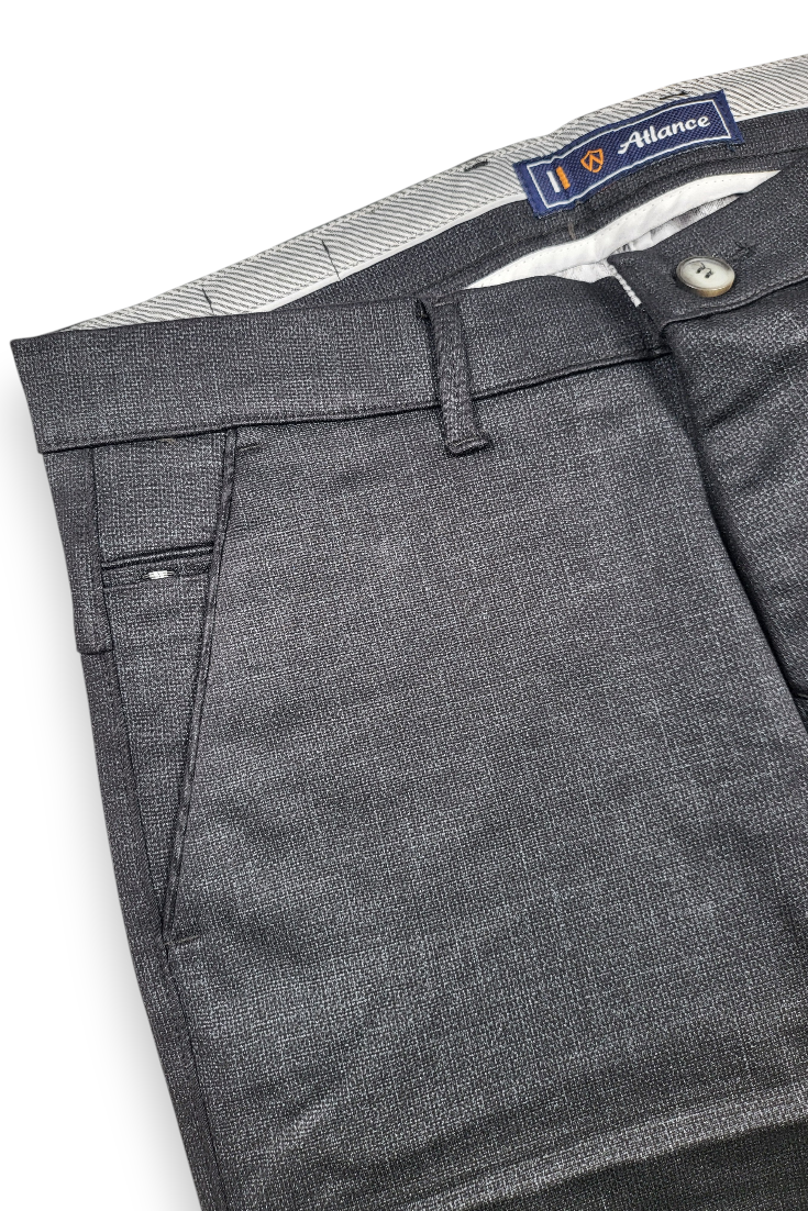 Men Slim Fit Black Textured Structure - Premium Cotton Trousers 5126