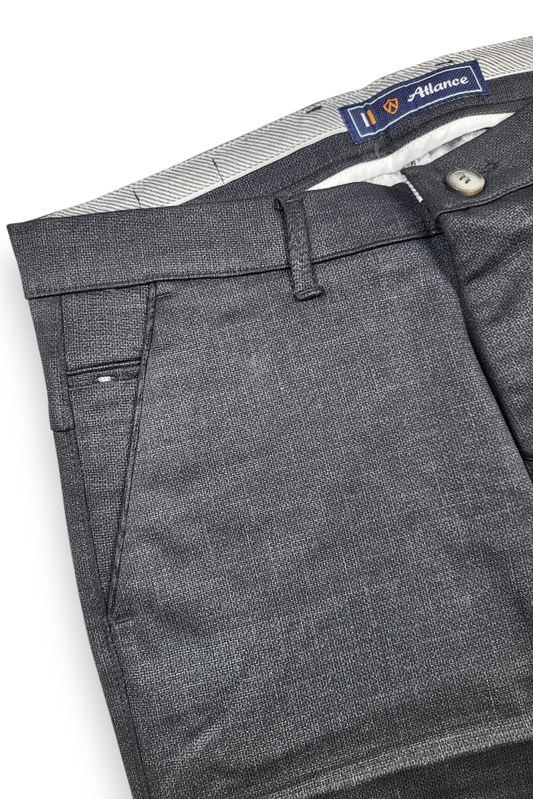 Men Slim Fit Black Textured Structure - Premium Cotton Trousers