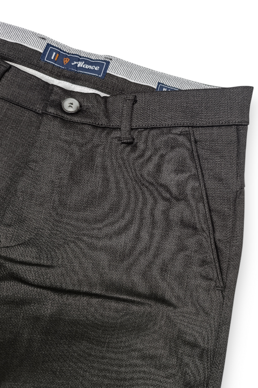 Men Slim Fit Brown Textured Structure - Premium Cotton Trousers 5126