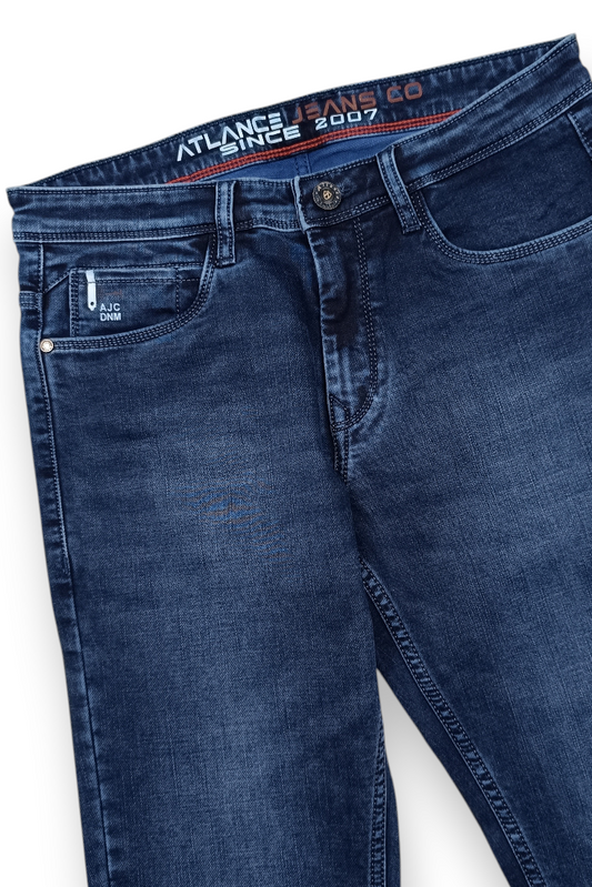 Men Blue Narrow Fit Denim Jeans by Atlance
