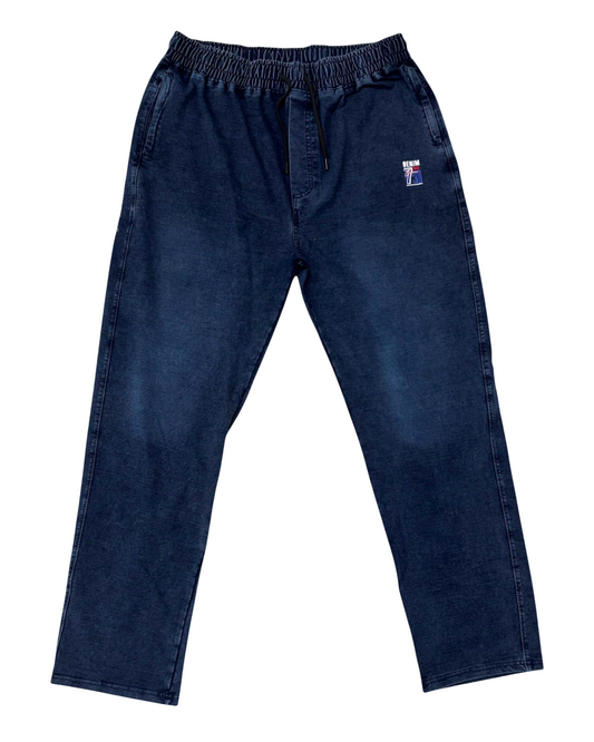 Stylish & Stretchable Denim Trackpant for Men – Navy Blue with Drawstring Waist