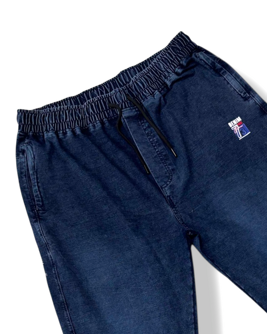 Stylish & Stretchable Denim Trackpant for Men – Navy Blue with Drawstring Waist