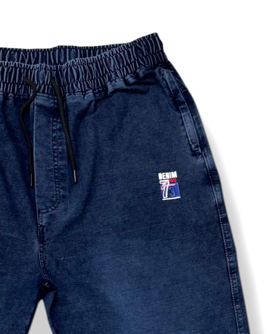 Stylish & Stretchable Denim Trackpant for Men – Navy Blue with Drawstring Waist