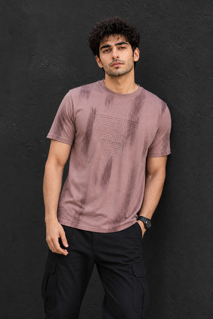 Men Onion Embossed Geometric Printed Round Neck T-Shirt ATL80207