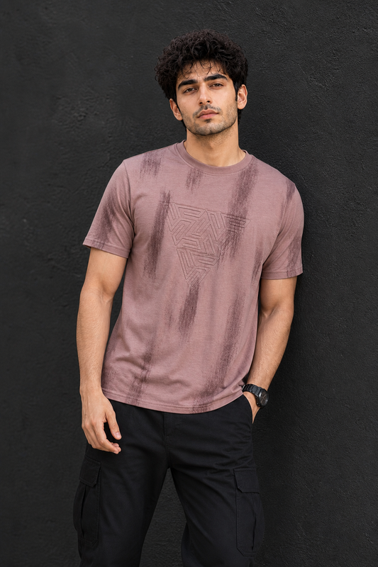 Men Onion Embossed Geometric Printed Round Neck T-Shirt ATL80207