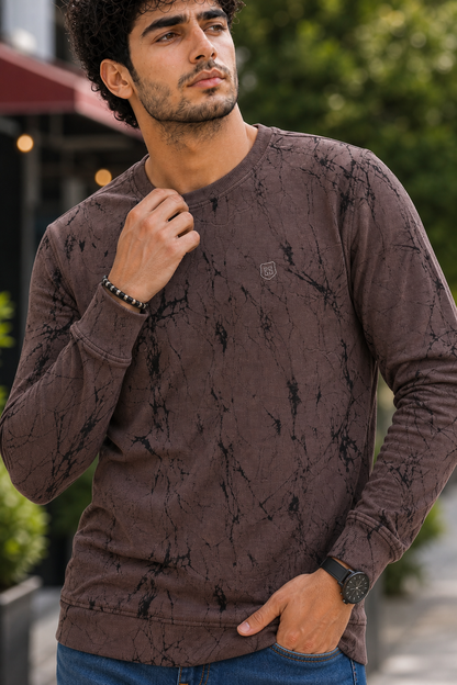 Men Coffee Marble Print Full Sleeve Sweatshirt ATL3023