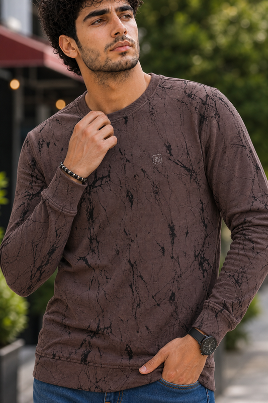 Men Coffee Marble Print Full Sleeve Sweatshirt ATL3023