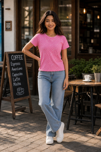 Women Pink Printed Short Sleeve T-Shirt | Soft & Trendy M-7274-2