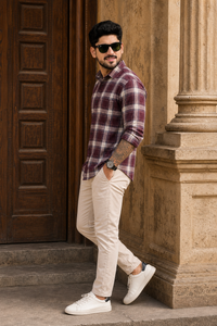Men Premium Wine Checked Shirt | Everyday Wear PRA-568-2