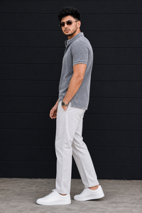 Men Grey Acid Washed Henley Neck T-Shirt - Slim Fit 305