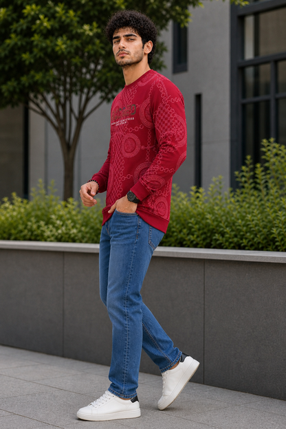 Men Red Chain Print Full Sleeve SweatShirt | RAGGED Graphic ATL3035