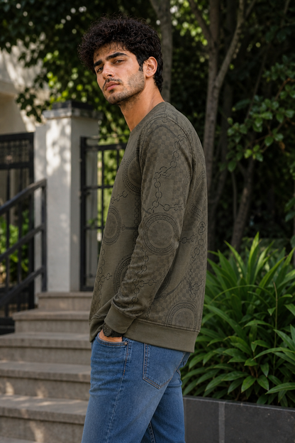 Men Olive Chain Print Full Sleeve SweatShirt | RAGGED Graphic ATL3035