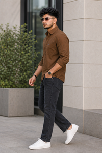 Men Dark Khakhi Solid Casual Shirt | Full Sleeve Shirt JK-455