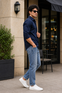 Men Inkblue Solid Casual Shirt | Full Sleeve Shirt JK-455