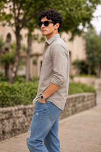 Men Khaki Solid Casual Shirt | Full Sleeve Shirt JK-455