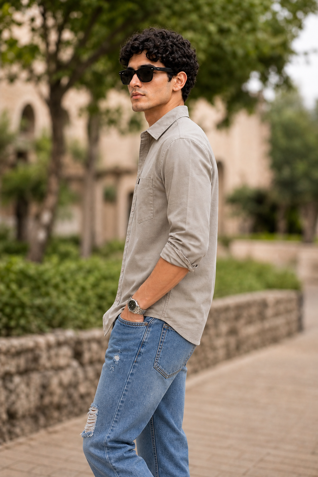 Men Khaki Solid Casual Shirt | Full Sleeve Shirt JK-455