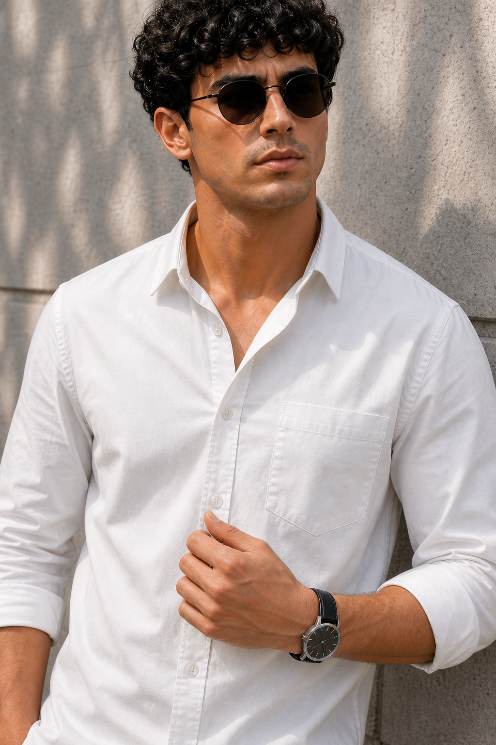 Men Solid White Premium Cotton Long Sleeve Shirt GIZA