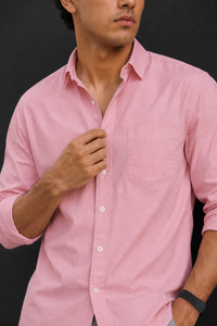 Men Solid Peach Premium Cotton Long Sleeve Shirt GIZA