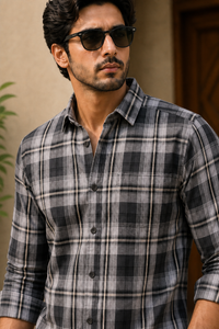 Premium Grey White Checkered Shirt For Men KEV-5920