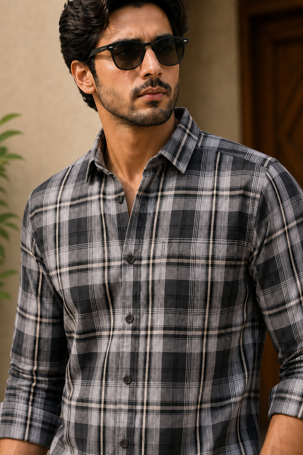 Premium Grey White Checkered Shirt For Men KEV-5920