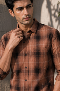 Men Rust Checks Shirt | Casual & Office KEV-5920