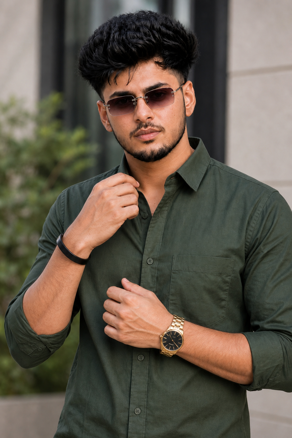 Men Green Plain Full Sleeve Casual Shirt ZDOBBY
