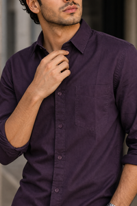 Men Solid Wine Premium Cotton Long Sleeve Shirt GIZA