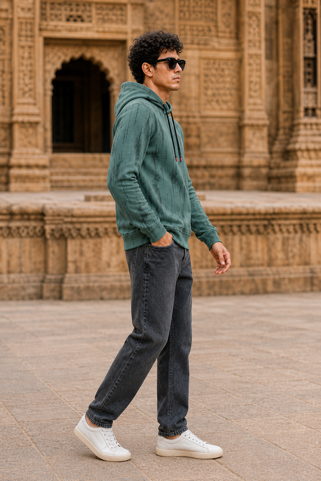 Men Green Printed Full Sleeve Hoodie & Sweatshirt ATL3053