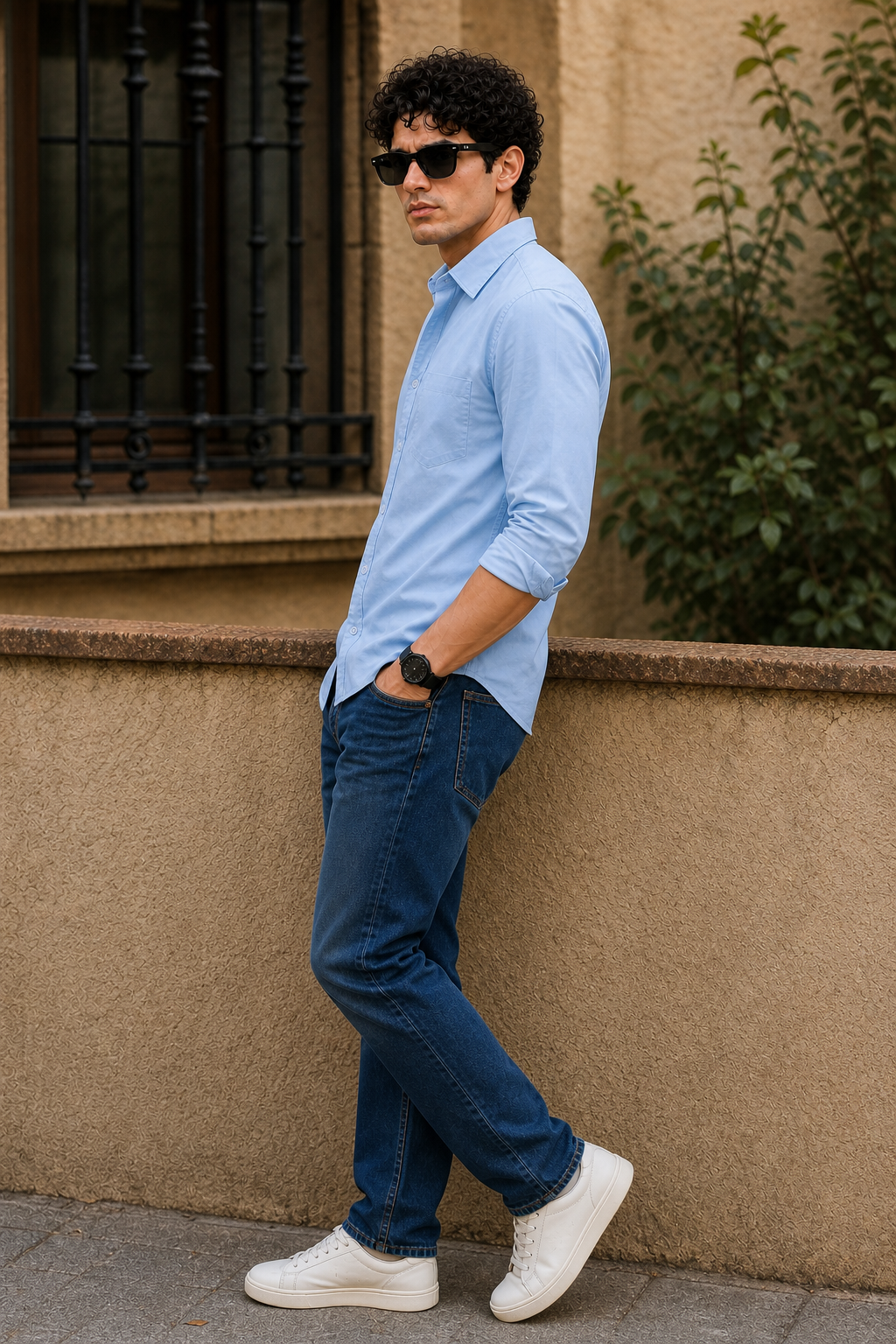 Men Deep Blue Plain Full Sleeve Casual Shirt ZDOBBY
