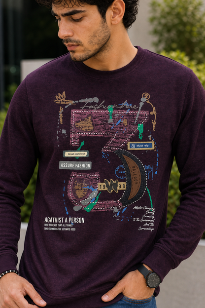 Men Wine Graphic Crewneck Sweatshirt ATL3063