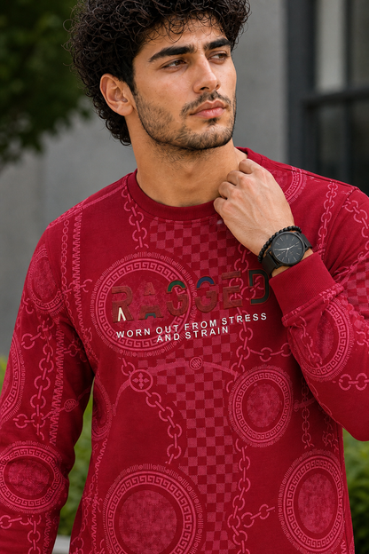 Men Red Chain Print Full Sleeve SweatShirt | RAGGED Graphic ATL3035
