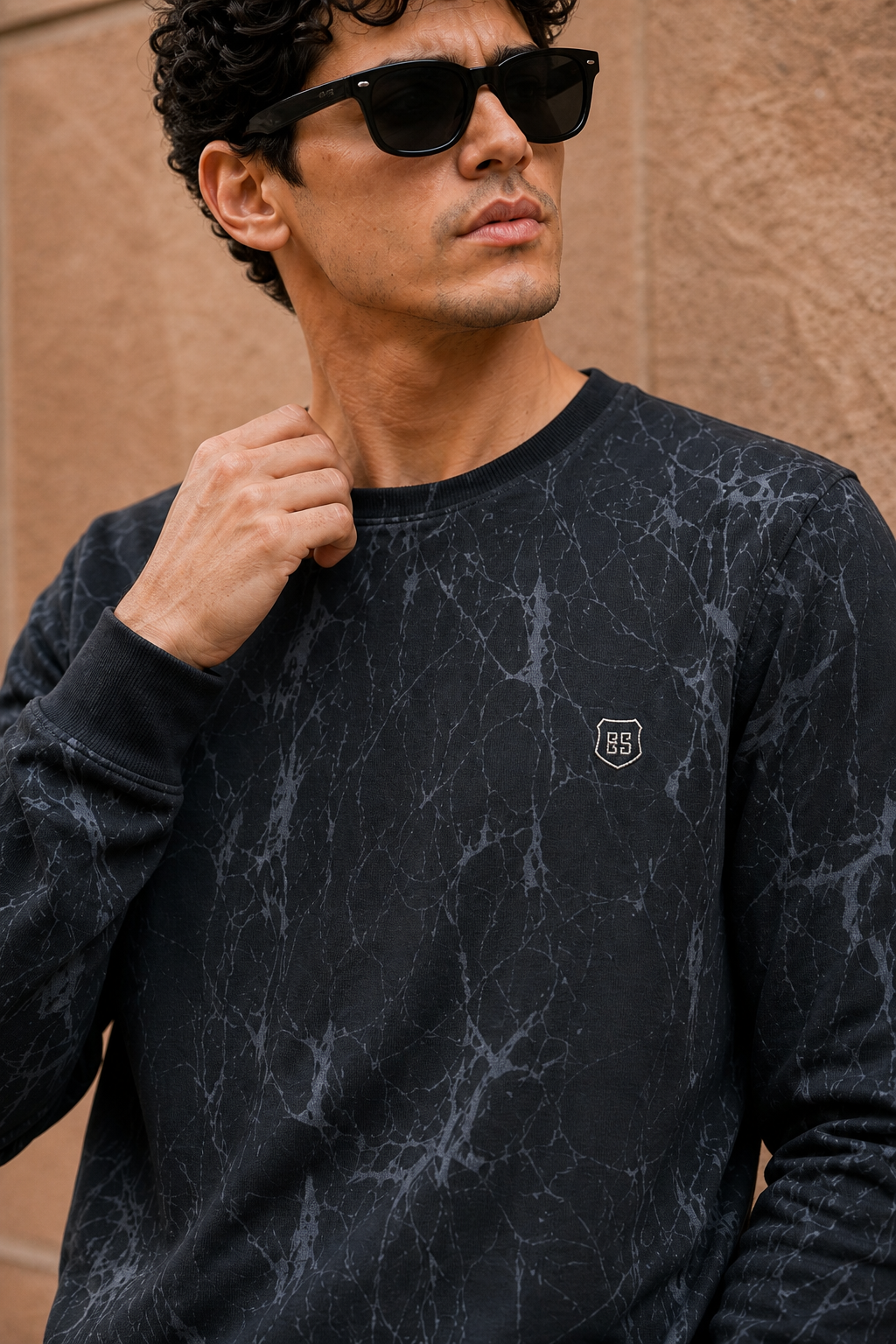 Men Black Marble Print Full Sleeve Sweatshirt ATL3023
