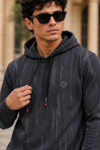 Men Dark Grey Printed Full Sleeve Hoodie & Sweatshirt ATL3053