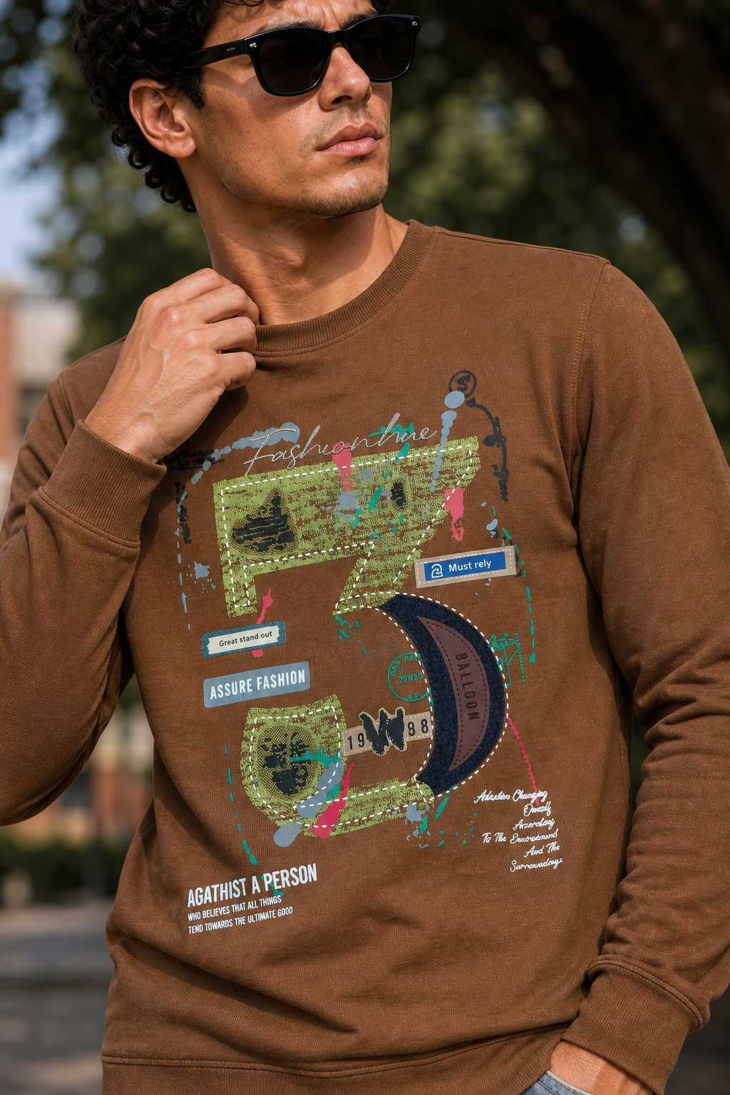 Men Khakhi Graphic Crewneck Sweatshirt ATL3063