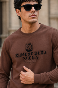 Men Brown Crew Neck Graphic Printed Sweatshirt - Full Sleeve ATL3033