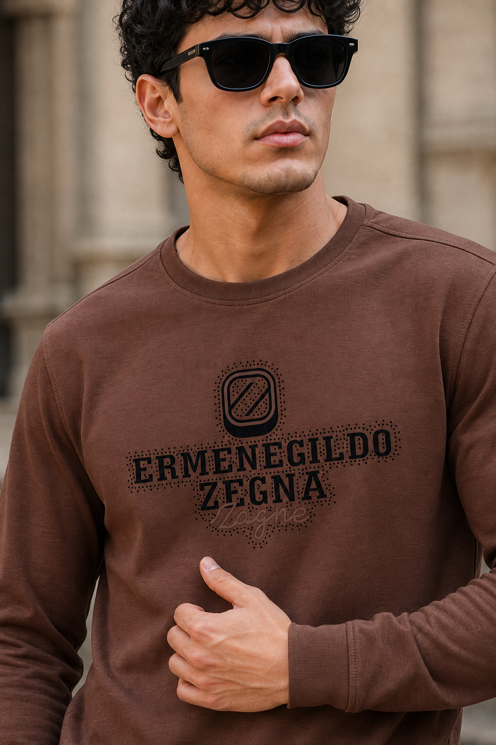 Men Brown Crew Neck Graphic Printed Sweatshirt - Full Sleeve ATL3033
