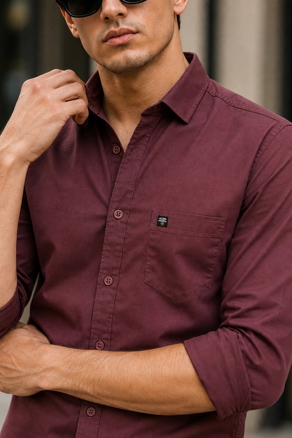 Men Mud Wine Solid Casual Shirt | Full Sleeve Shirt JK-455