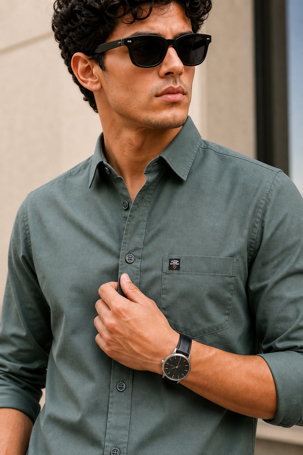 Men Persian Green Solid Casual Shirt | Full Sleeve Shirt JK-455